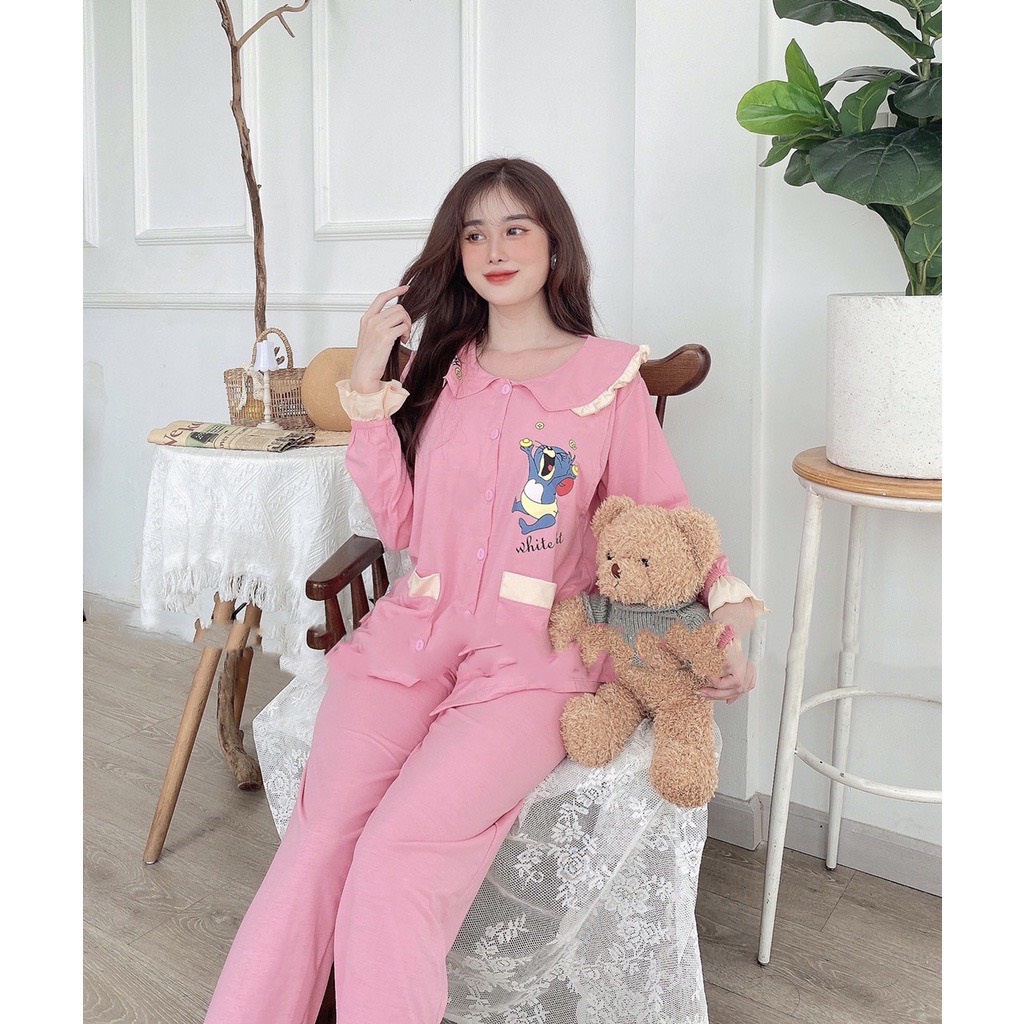 Bộ đồ bầu dài tay thu đông chất Cotton cao cấp thiết kế cổ bèo xinh xắn dễ thương BD950