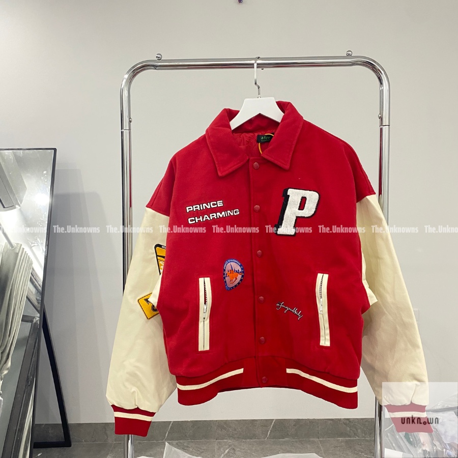 👑 👑-Áo Varsity Jacket D.ONCARE PRINCE CHARMING VARSITY JACKET" - RED JACKET"-Áo khoác bomber D.ONCARE