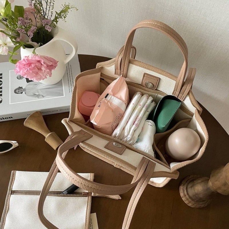 Túi Canvas đựng đồ đa năng viền nâu 2in1 tiện lợi đi cafe, du lịch - Túi đựng tả sữa cho bé The Ally
