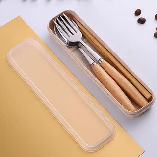 (ComBo) BỘ THÌA ĐŨA DĨA INOX CÁN GỖ LÚA MẠCH [xả kho]