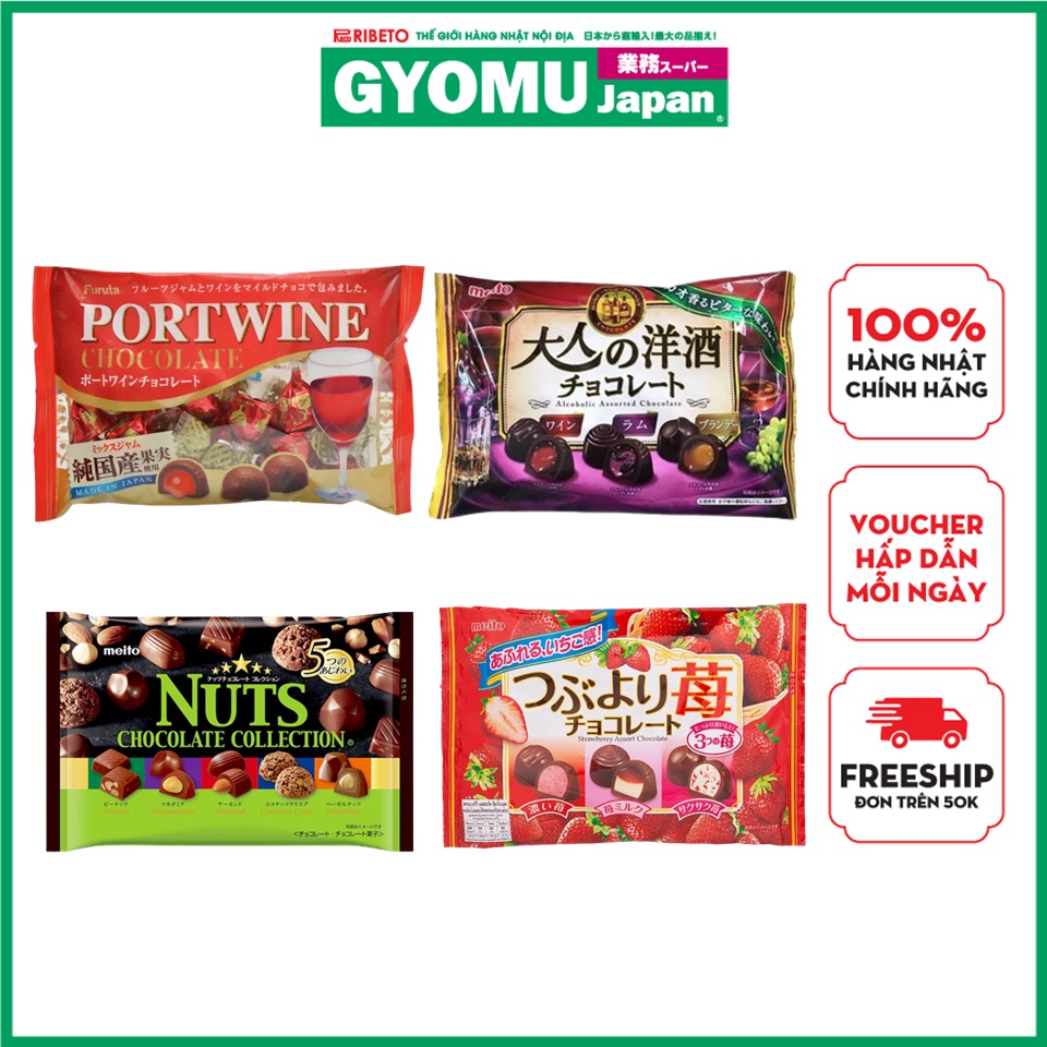 Kẹo Chocolate Meito các vị Nhật Bản, Socola vị dâu, 5 vị và r.vang