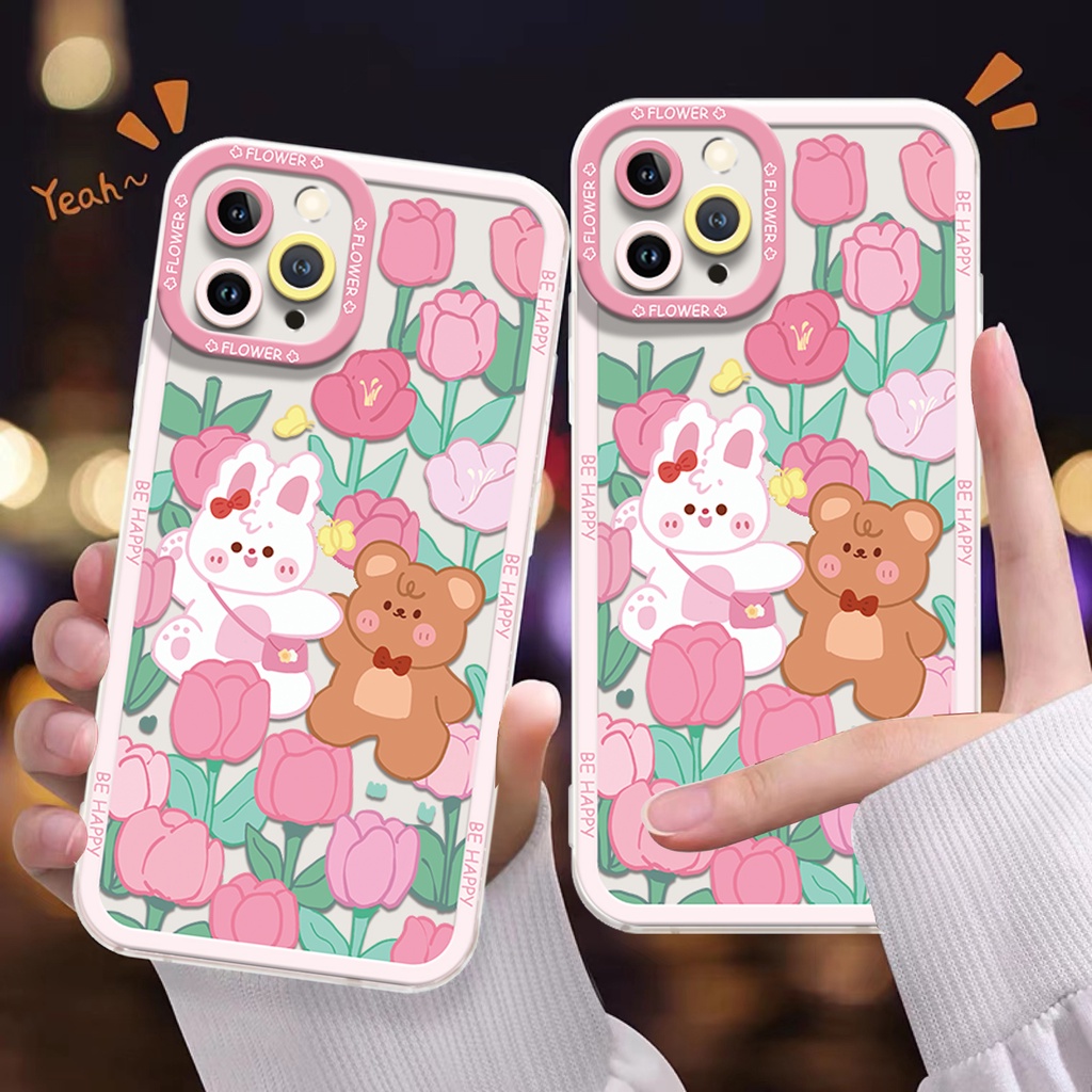 Ốp Điện Thoại TPU Dẻo Trong Suốt Họa Tiết Hoa &amp; Thỏ Dễ Thương Cho IPhone 14 12 13 6 6S 7 8 14 Plus X XS XR 11 Pro Max