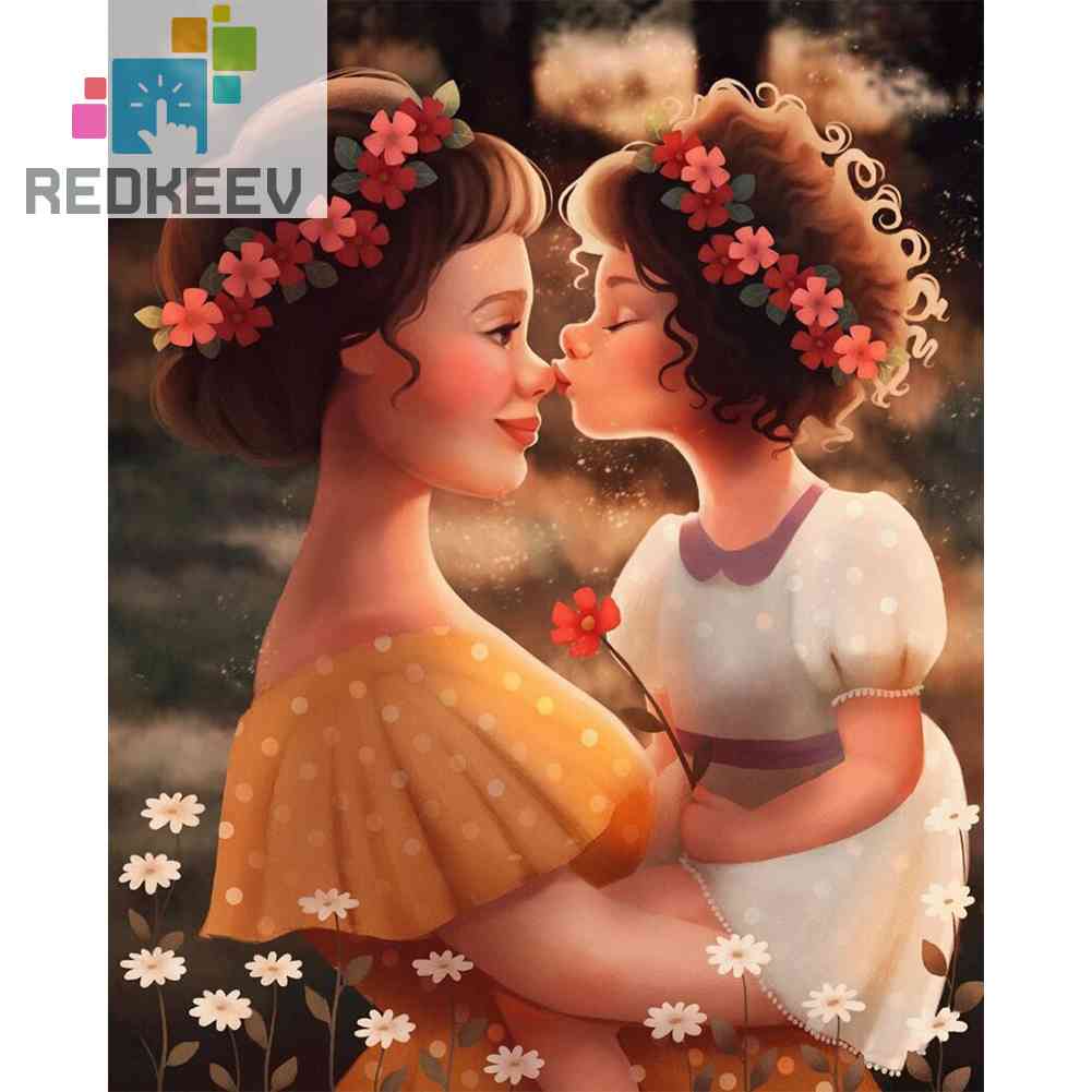 Bộ Tranh Đính Đá Tự Làm Toàn Diện 5D DIY Hình Mẹ Và Con Gái Cho Trang Trí Nhà