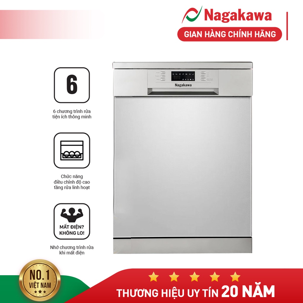 [Miễn phí công lắp+trả góp 0%] Máy rửa bát 14 bộ cao cấp Nagakawa NAG3602M14 - Bảo hành tại nhà 2 năm - Made in Malaysia