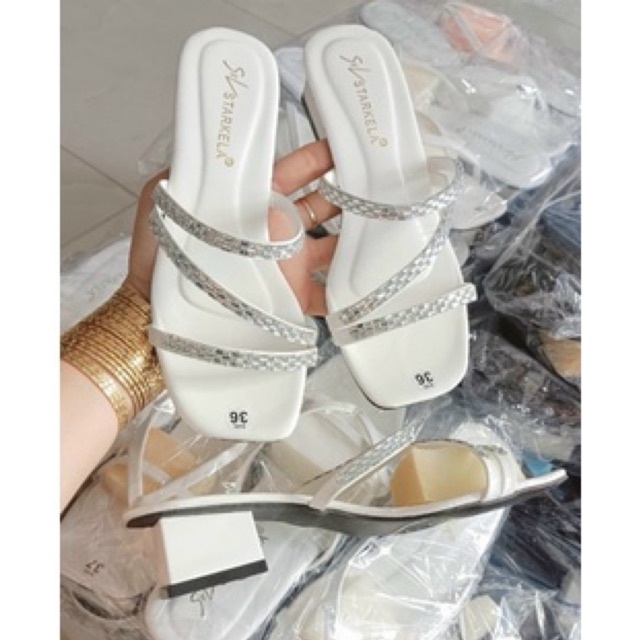 Guốc dây đính đá gót vuông 3 phân hàng loại đẹp