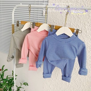 Bộ kẻ dài tay cotton cho bé trai bé gái mặc thu đông, điều hoà hãng bernie