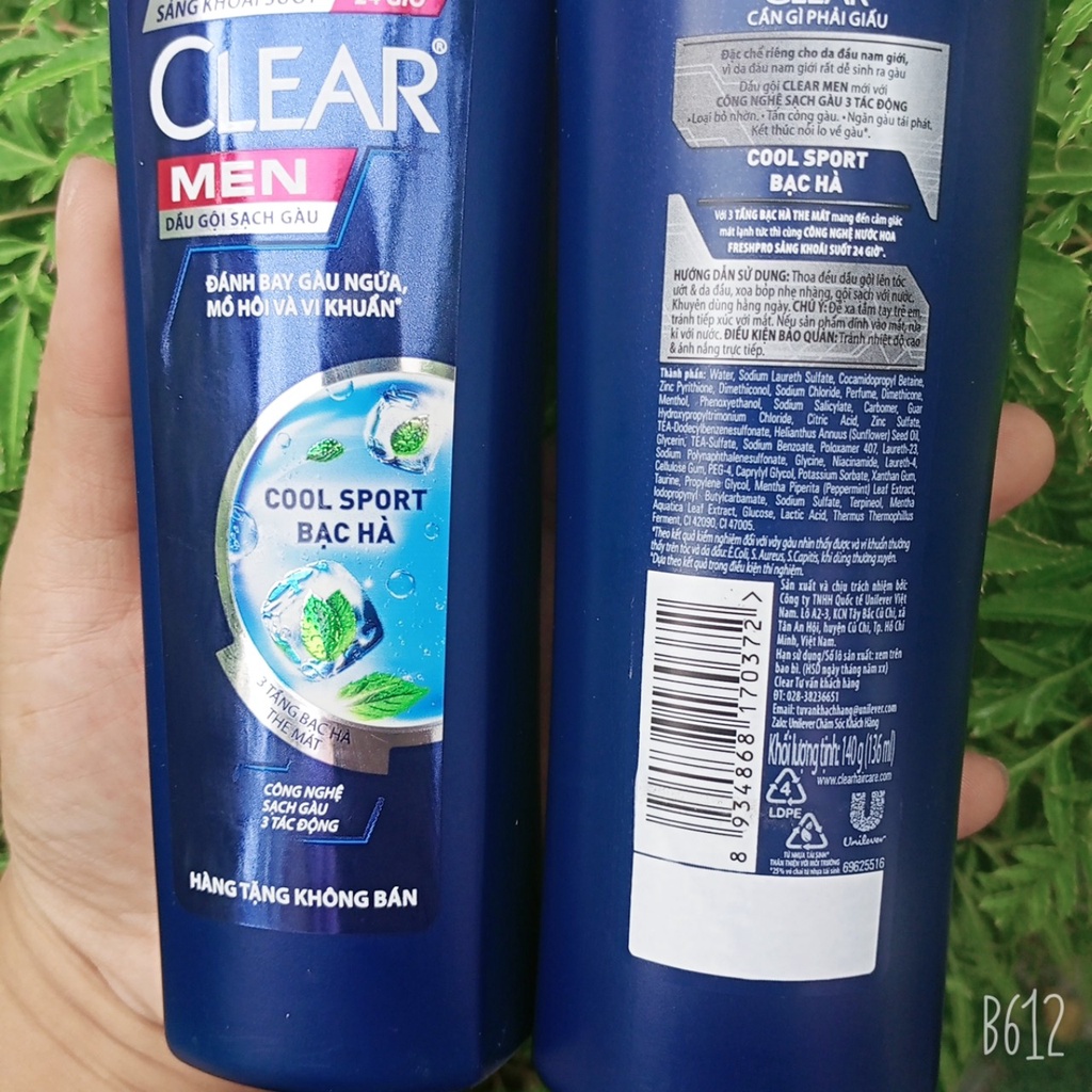 Dầu gội Clear men Cool Sport Bạc hà mát lạnh 140g ( hàng khuyến mãi)