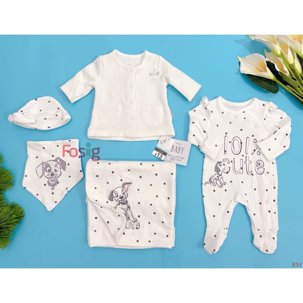 [5-10kg] Set 5 Món Cho Bé Gái George - Trắng (Khăn 71x74cm)