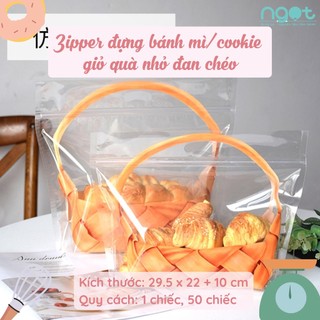 Túi Zipper Đựng Bánh mì/ Cookie - hình giỏ quà có quai xách