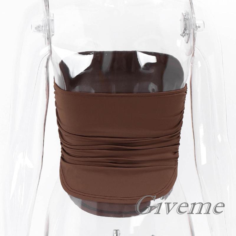 Áo Lửng Không Tay Hở Lưng Xếp Ly Màu Trơn Đơn Giản Cho Nữ