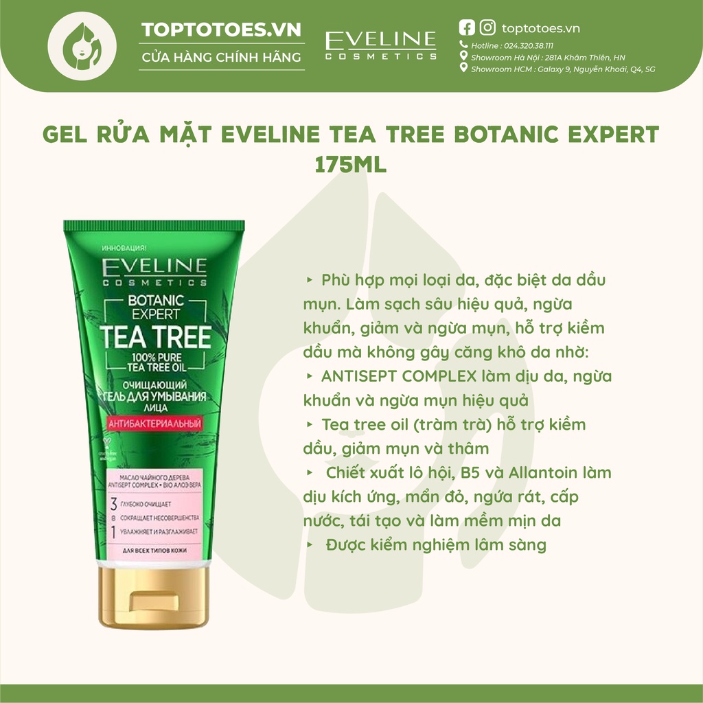 Gel rửa mặt Eveline Tea Tree Botanic Expert 175ml làm sạch sâu, ngừa mụn
