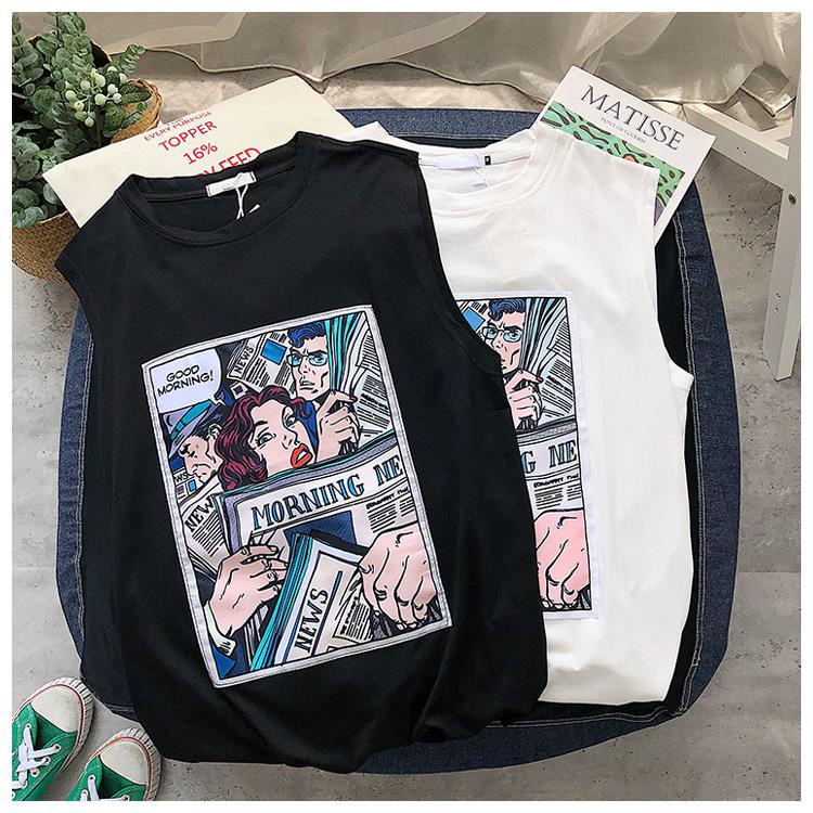 Áo Thun Tank Top Nữ A049 Form Rộng hoạt hình thể thao năng động Áo Phông 3 Lỗ Sát Nách thập Gym Yoga