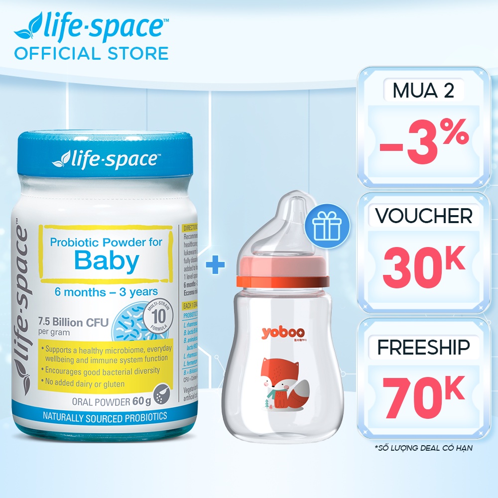 Men vi sinh Úc hỗ trợ tiêu hóa dành cho trẻ em Life-Space Probiotic Powder For Baby 60g