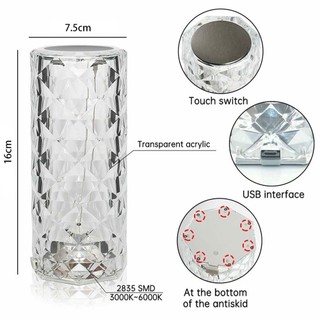 LED Crystal Table Lamp Diamond Rose Bar Night Light Touch Atmosphere Bedside