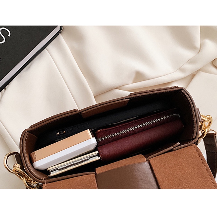 Túi Đeo Chéo Vải Dệt Màu Sắc Tương Phản Phong Cách retro Dành Cho Nữ