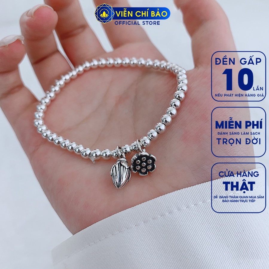 Lắc tay bạc nữ bi charm sen chất liệu bạc Thái 925 thời trang phụ kiện trang sức Viễn Chí Bảo L000346