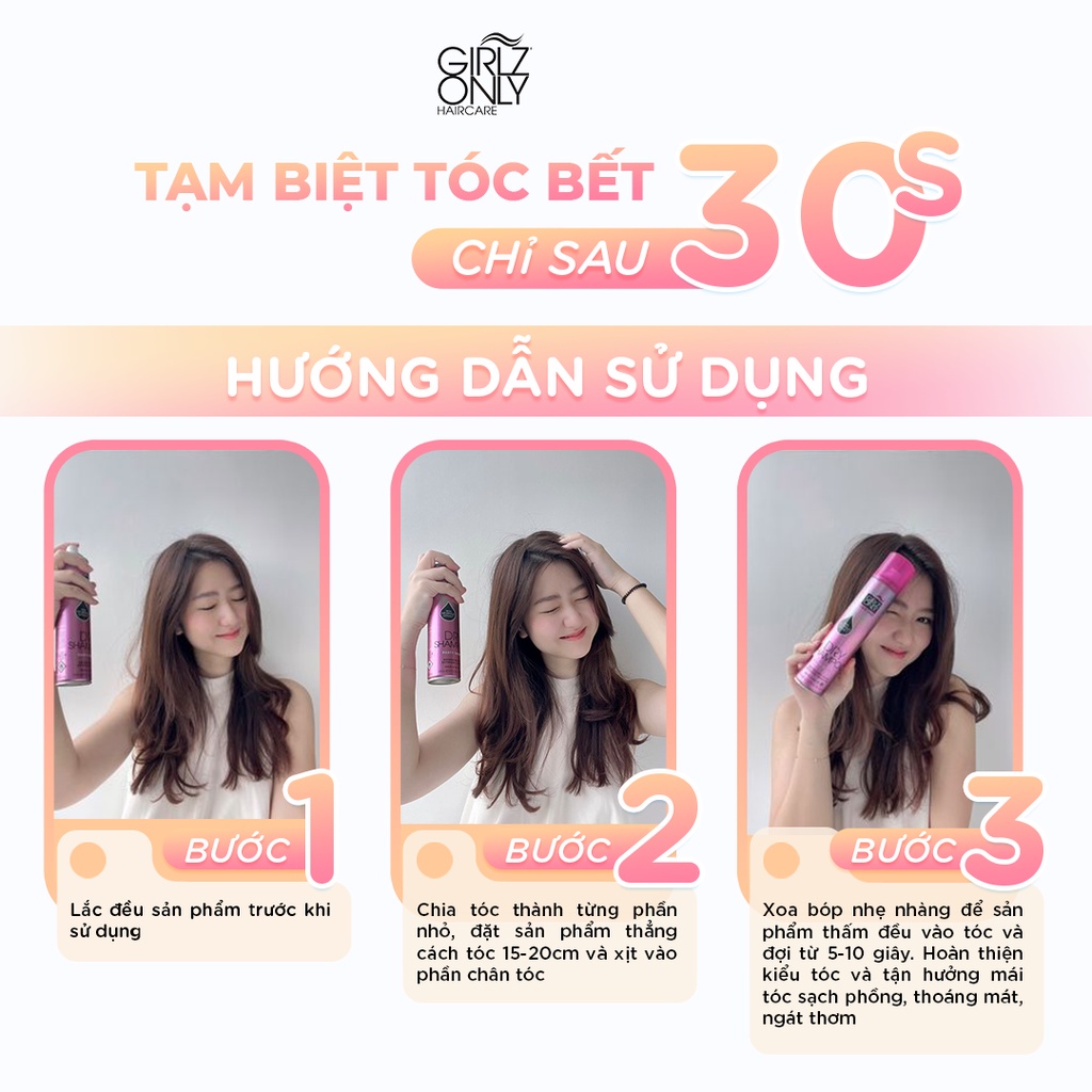 Dầu Gội Khô Giúp Tóc Sạch Gàu Và Bồng Bềnh Girlz Only For De-Frizz 200ml (Tím)