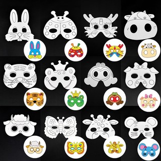 Mặt nạ tô màu trung thu cho trẻ hoạt động halloween kèm dây cắt sẵn