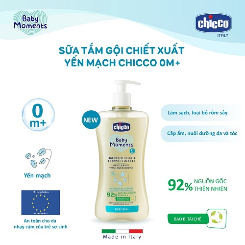 Sữa tắm gội Chicco chiết xuất hoa cúc/yến mạch 0M+ ( 200ml / 500ml )