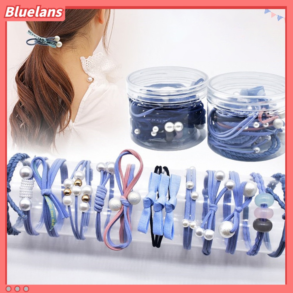 Set 12 Dây Cột Tóc Co Giãn Đính Nơ / Ngọc Trai Giả 48h Cho Nữ Giá Đỡ