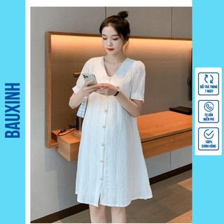 Váy bầu xinh suông thời trang bauxinh đầm bầu dự tiệc thiết kế cổ ren