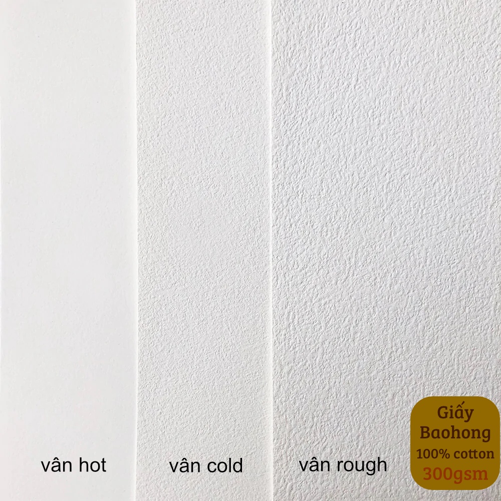 Giấy vẽ màu nước, gouache, marker BAOHONG 100% cotton 300gsm vân hot - A5/A4/A3