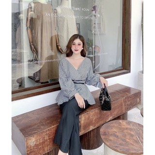ÁO SƠ MI SỌC DÂY CỘT EO - Hình shop Chụp