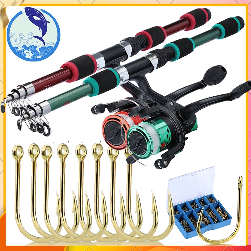 Bộ cần câu cá cần câu + máy câu cá 180cm chất lượng cao + Móc Câu Cá câu kim loại màu vàng lưỡi câu cá lóc