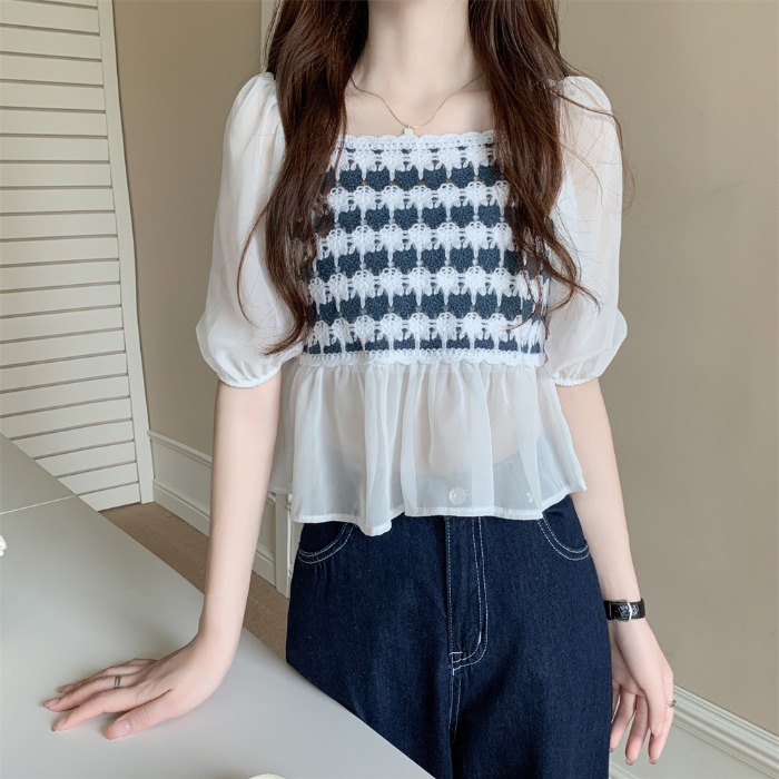 vintage áo kiểu hàn quốc bộ quần áo nữ áo croptop tay phồng áo dệt kim áo khoác dạ
