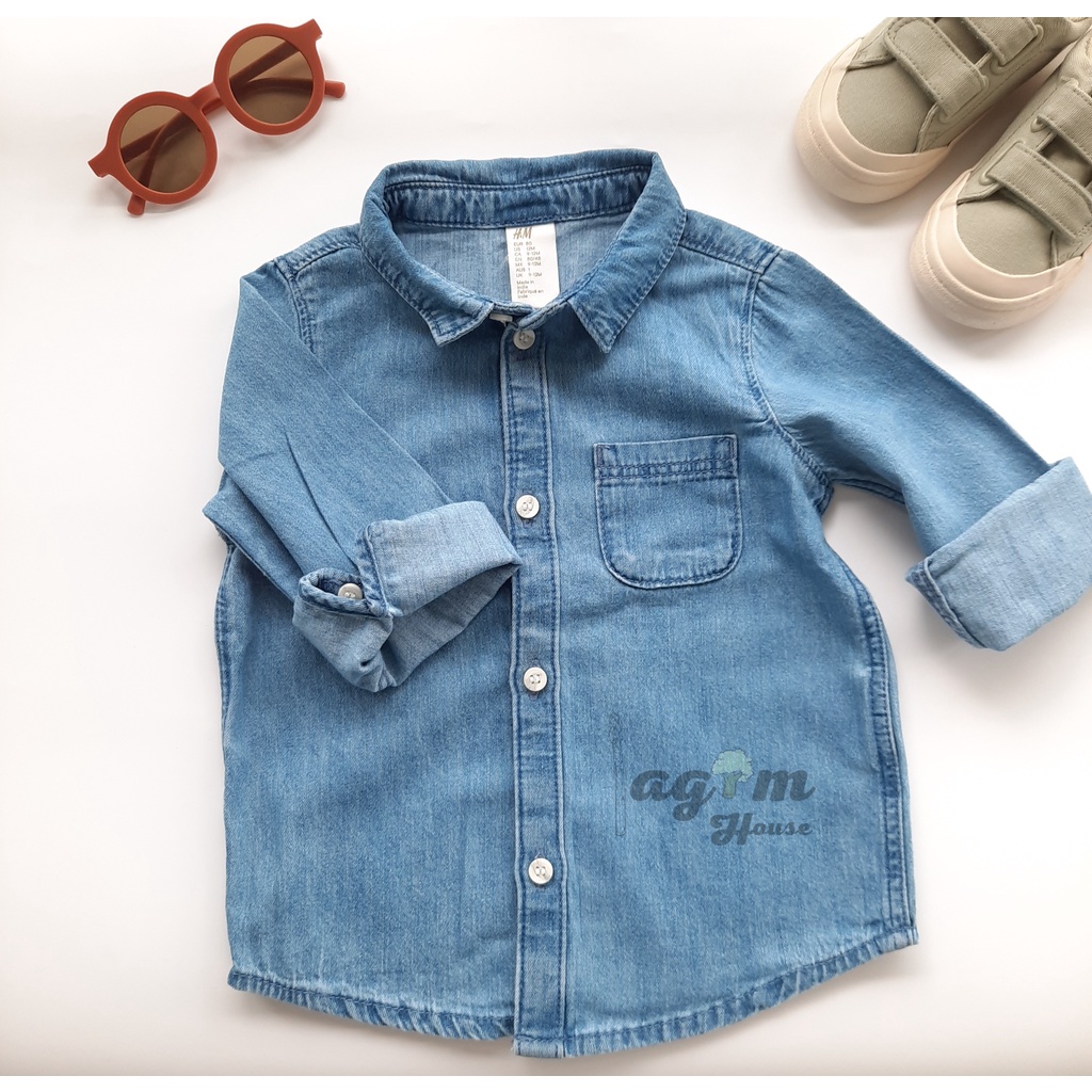 Áo sơ mi jean bò HM cho bé trai 8-18kg - Lagim House
