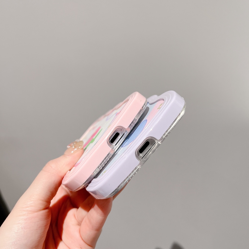 Ốp Điện Thoại Silicone Tpu Mềm Chống Sốc In Hình Hoa Tulip 2 Trong 1 Cho iPhone 14 13 12 11 Pro Max XS XR 8 7 Plus