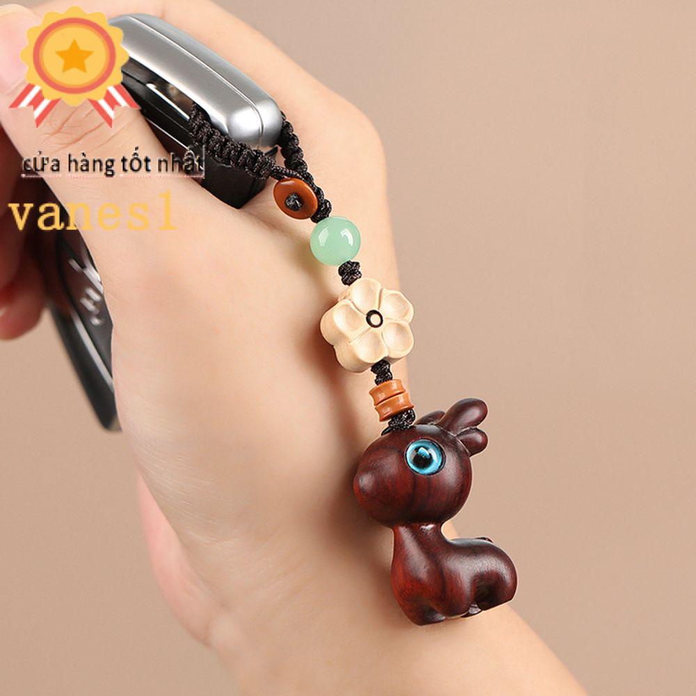 Móc Khóa Dây Treo Điện Thoại Bằng Gỗ Đàn Hương Họa Tiết Tuần Lộc VANES1