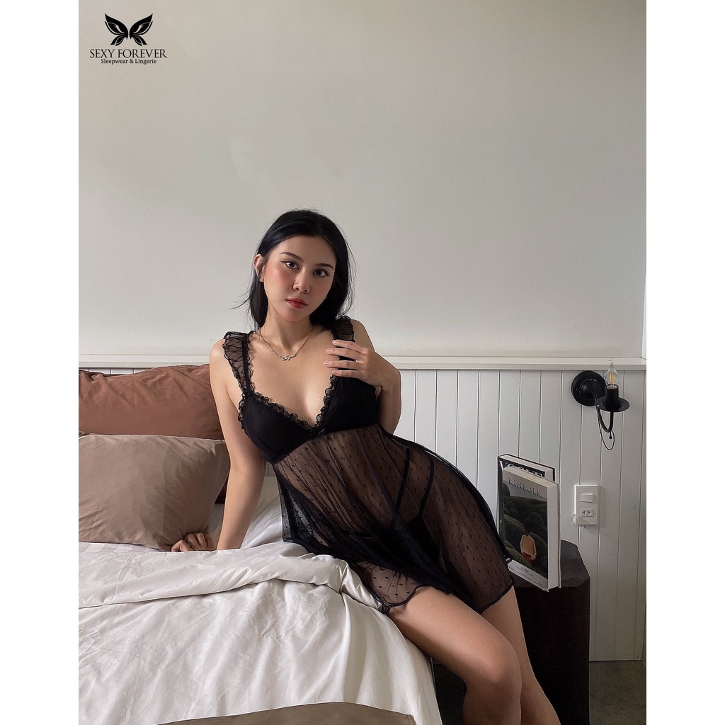 Sexy Forever Váy Ngủ Hai Dây Xuyên Thấu Peri