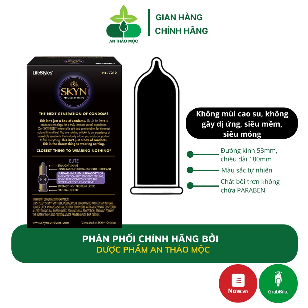 Bao cao su LifeStyles SKYN Original Non latex siêu mỏng không mùi cao su không gây dị ứng hộp 10 cái