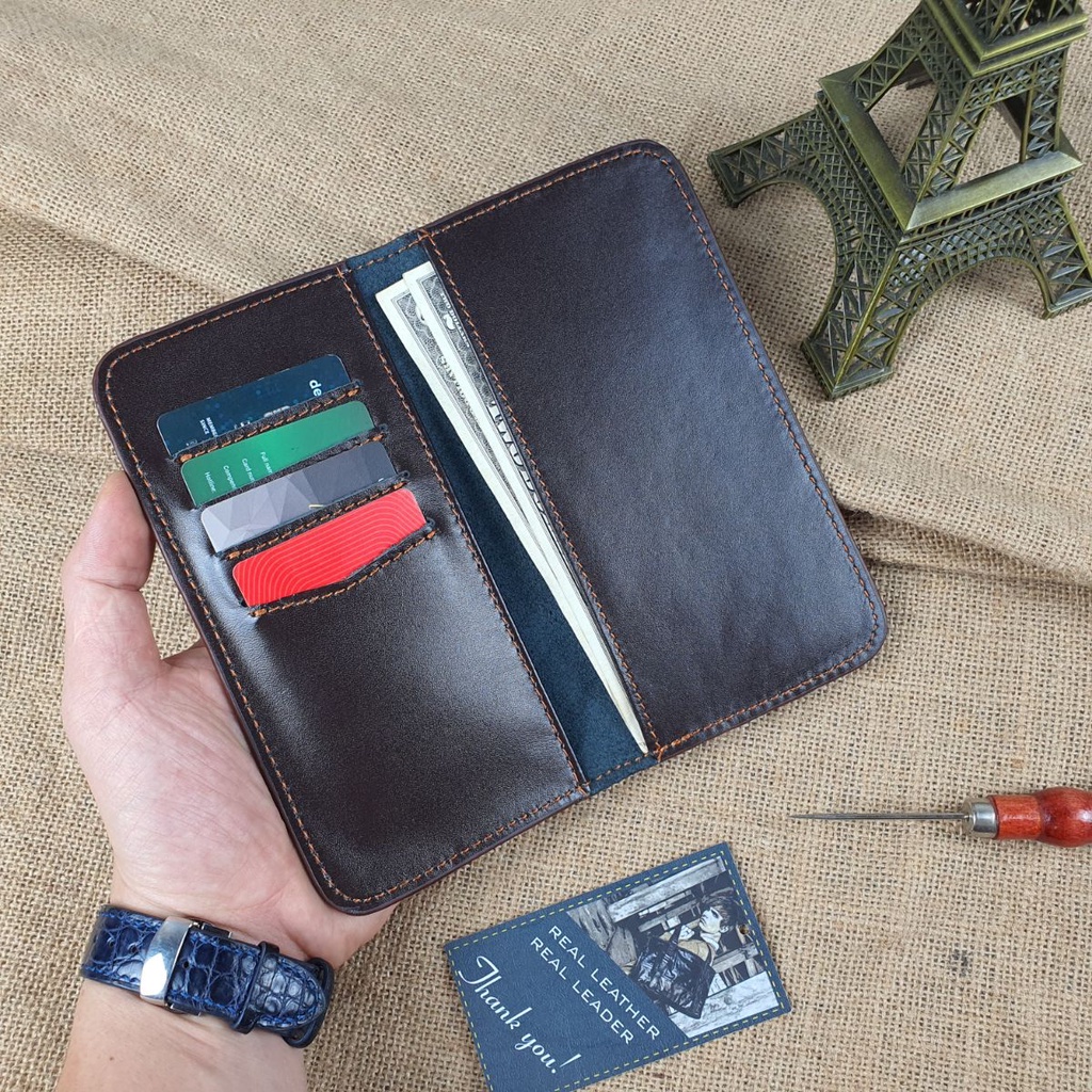 Ví dài mini cầm tay unisex siêu mỏng da bò thật WL118  -100% da bò thật