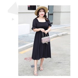 Đầm vải maxi đen trơn eo bo thun big size lớn 65-105kg