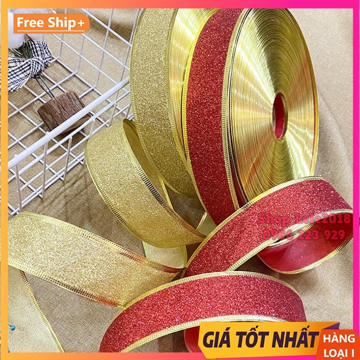 Ruy băng kim tuyến nhũ bản 4cm trang trí Noel, cây thông Noel