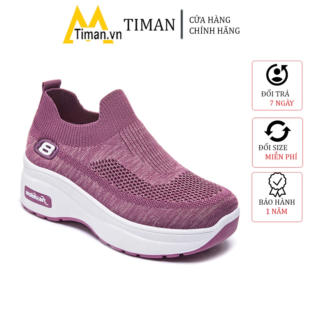 Giày lười nữ chất liệu vải slip on kiểu thể thao đế cao màu trắng độn đế bảo hành 1 năm BN44 TIMAN