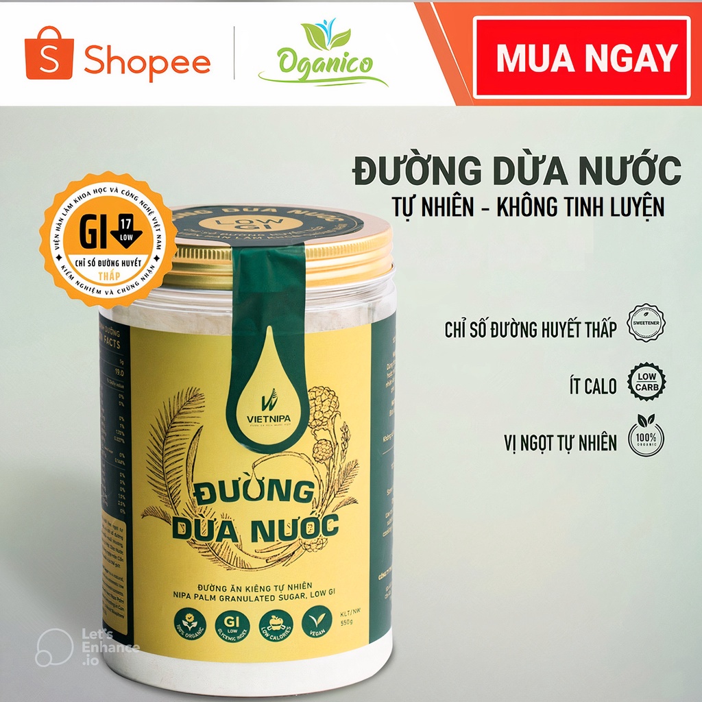 Đường ăn kiêng, đường dừa nước hữu cơ Ông Sáu đường organic thuần chay dành cho người tiểu đường, ăn kiêng kento OGANICO