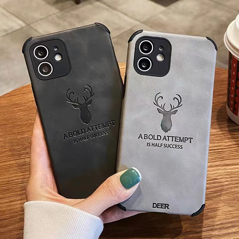 Ốp Điện Thoại Da Mềm Chống Rơi Họa Tiết Đầu Hươu Cho iPhone 6 7 8 Plus 11 Pro Max X XR