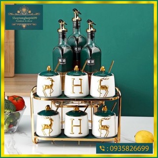 (Có sẵn ) bộ gia vị gốm sứ hình hươu cao cấp