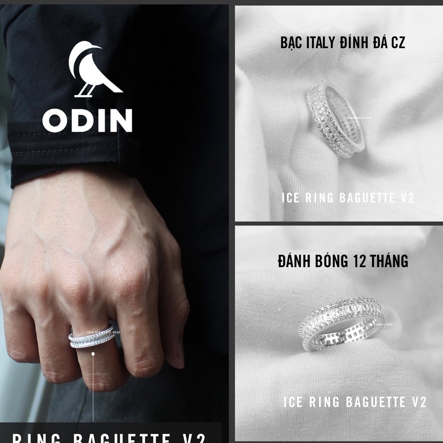 Nhẫn Bạc nam đính đá phong cách bling bling - Odin silver - BẢO HÀNH 12 THÁNG - Tặng kèm nước rửa bạc