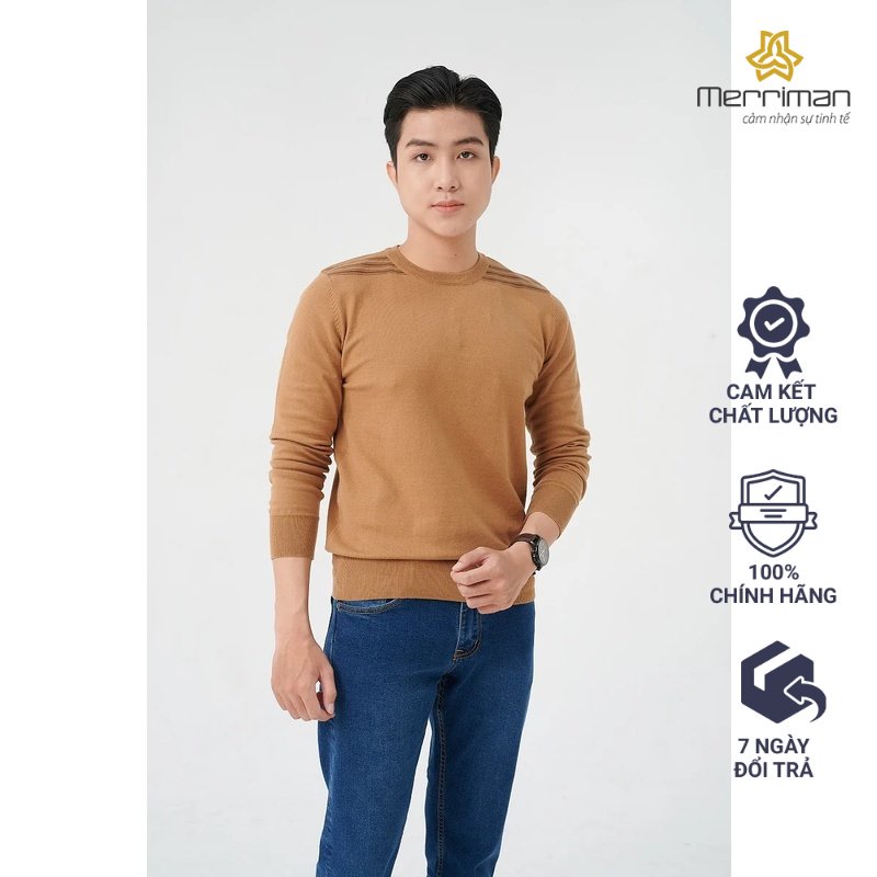 Áo len nam cổ tròn dài tay Merriman mã THMAL029 màu Gold cao cấp