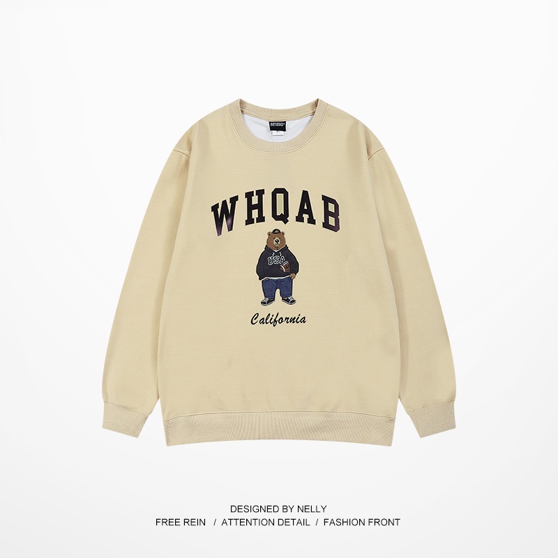 Áo sweater Nelly nỉ lót lông mềm in hình "WHQAB" áo hoodie