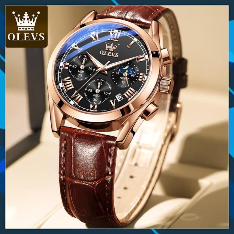 Đồng hồ đeo tay nam OLEVS ,chống xước, cao cấp,có dạ quang,dây da,thời trang,mặt tròn