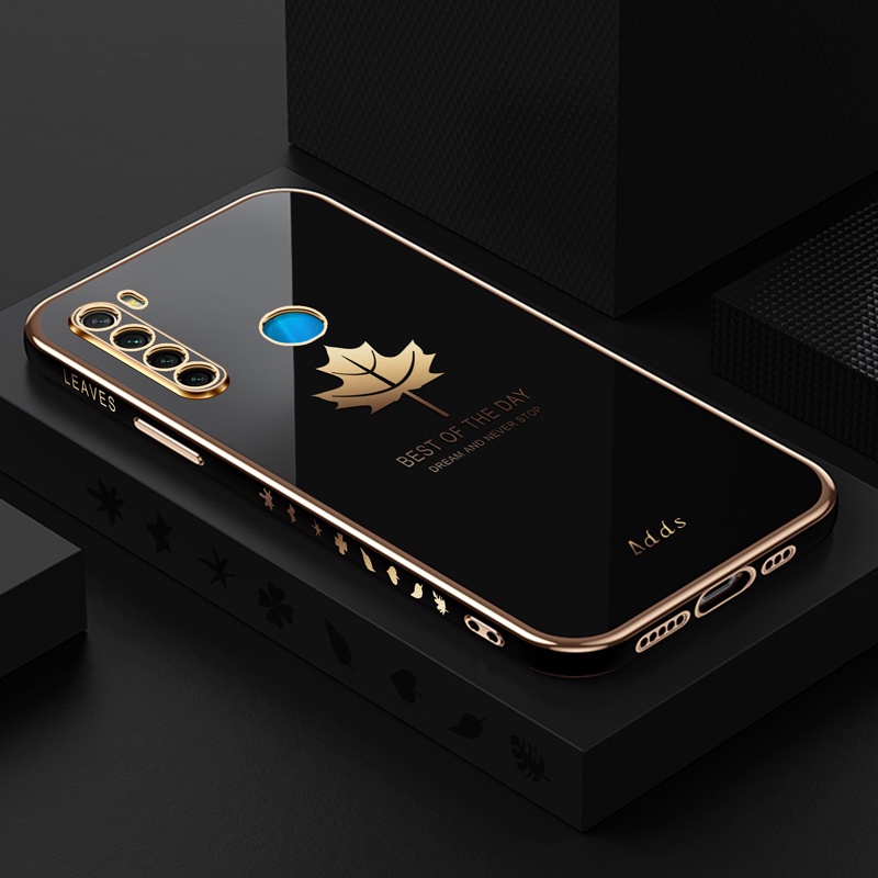 Ốp Điện Thoại Silicon TPU Mạ Điện Họa Tiết Lá Phong Kèm Dây Đeo Cho Redmi note 8