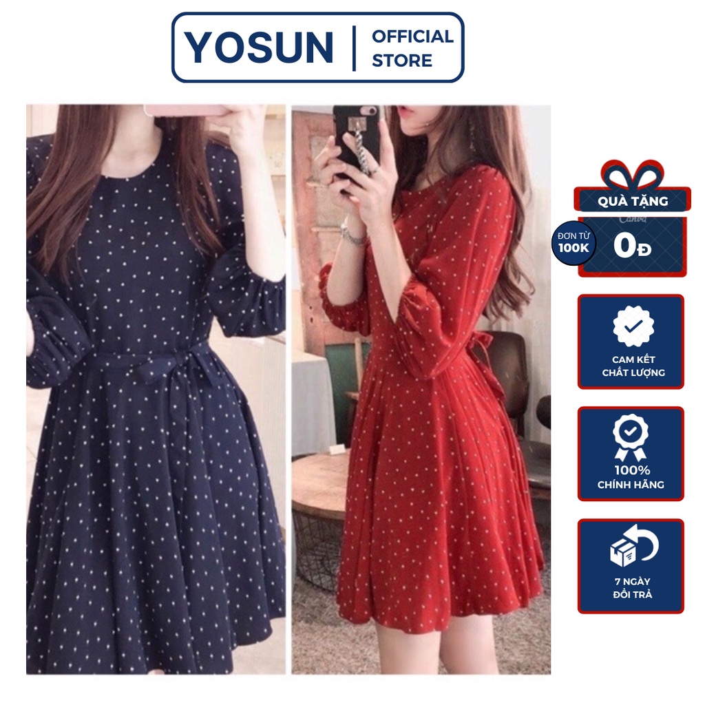 Đầm Đi Tiệc Dáng Ngắn Xòe Cột Nơ Sau Sành Điệu, Đầm Cổ Tròn Tay Lở Bo Siêu Xinh Bi Đỏ Bi Xanh