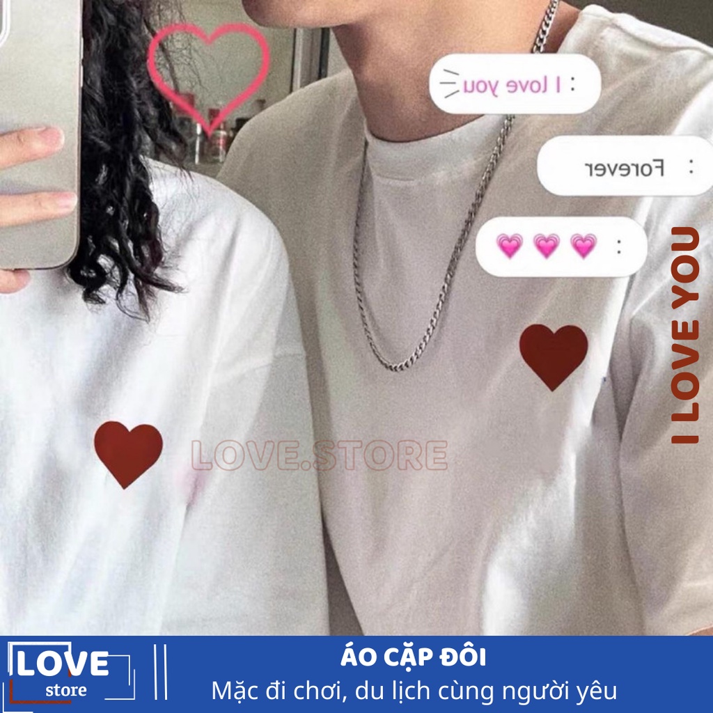 Áo cặp đôi, áo thun nam nữ tay lỡ áo đôi in HÌNH TRÁI TIM ĐỎ