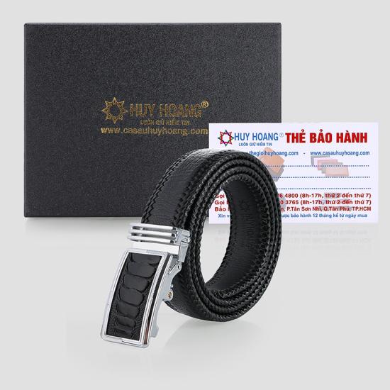 Dây nịt nam da đà điểu Huy Hoàng đan viền 3,5P màu đen HP4456