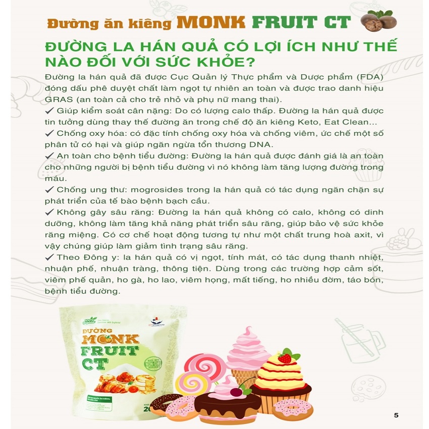 Đường ăn kiêng MONK FRUIT CT dùng cho người tiểu đường, ăn kiêng, keto, giảm cân gói 200g